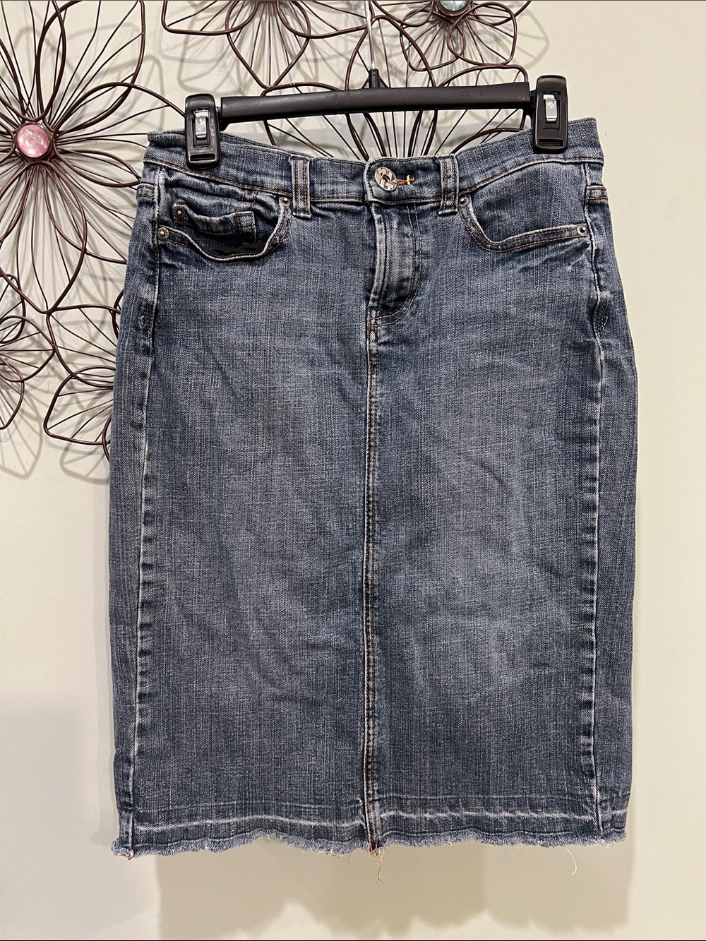 Mixit Denim Pencil Skirt in Washed Blue